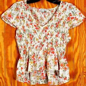 American Eagle Floral Smocked Top - Size S - 100% Cotton